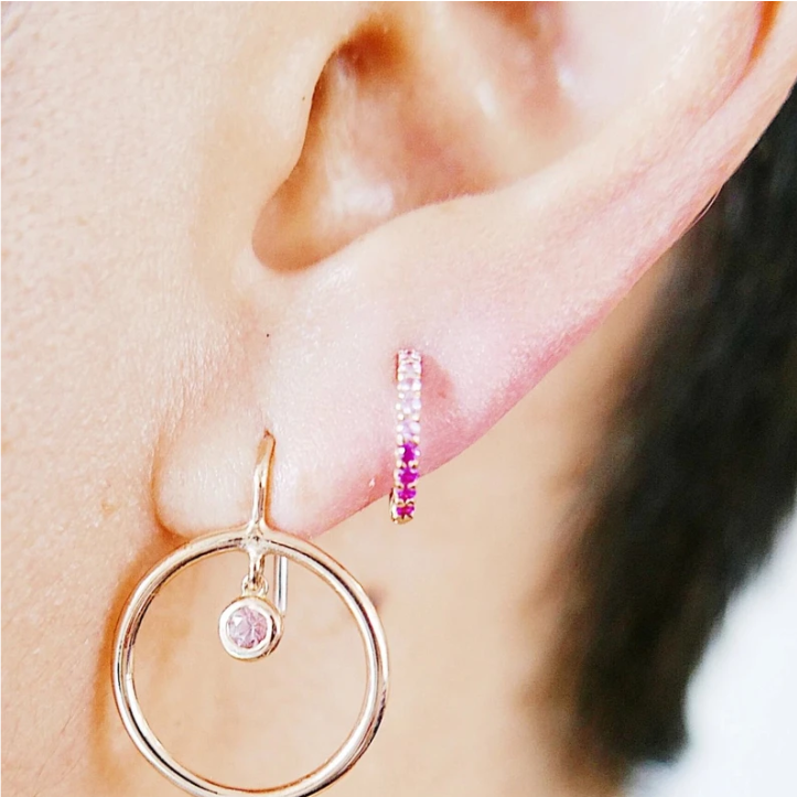 SINGLE Mini Bicolor Hoop - Pink Sapphire + Ruby