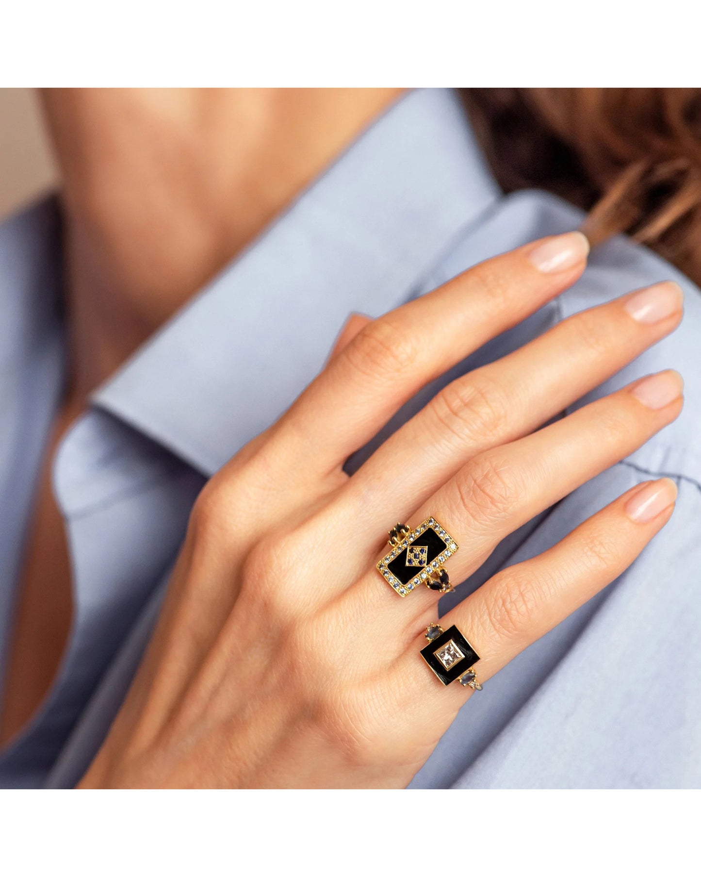 Ginger Art Deco Ring - Blue