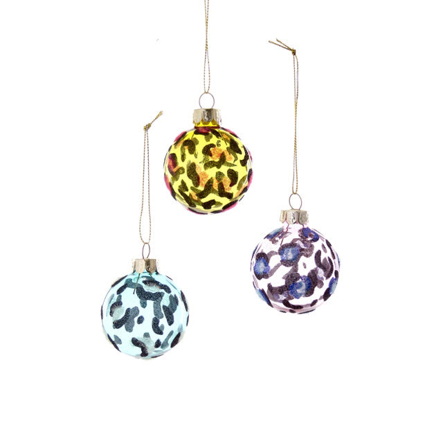 GLITTERED CHEETAH BAUBLE ORNAMENT - SMALL - 3 STYLES