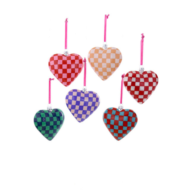 CHECKERED HEART ORNAMENT - LARGE - 6 STYLES