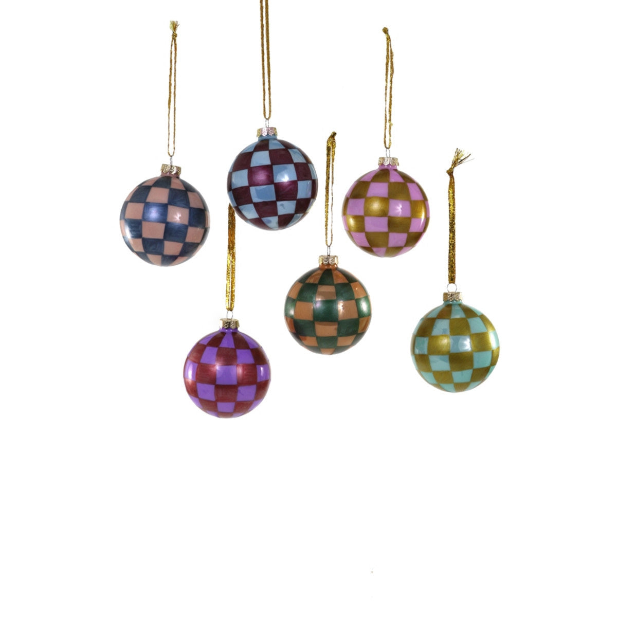 CHECKERED BAUBLE ORNAMENT - TRENDY - 6 ASST'D