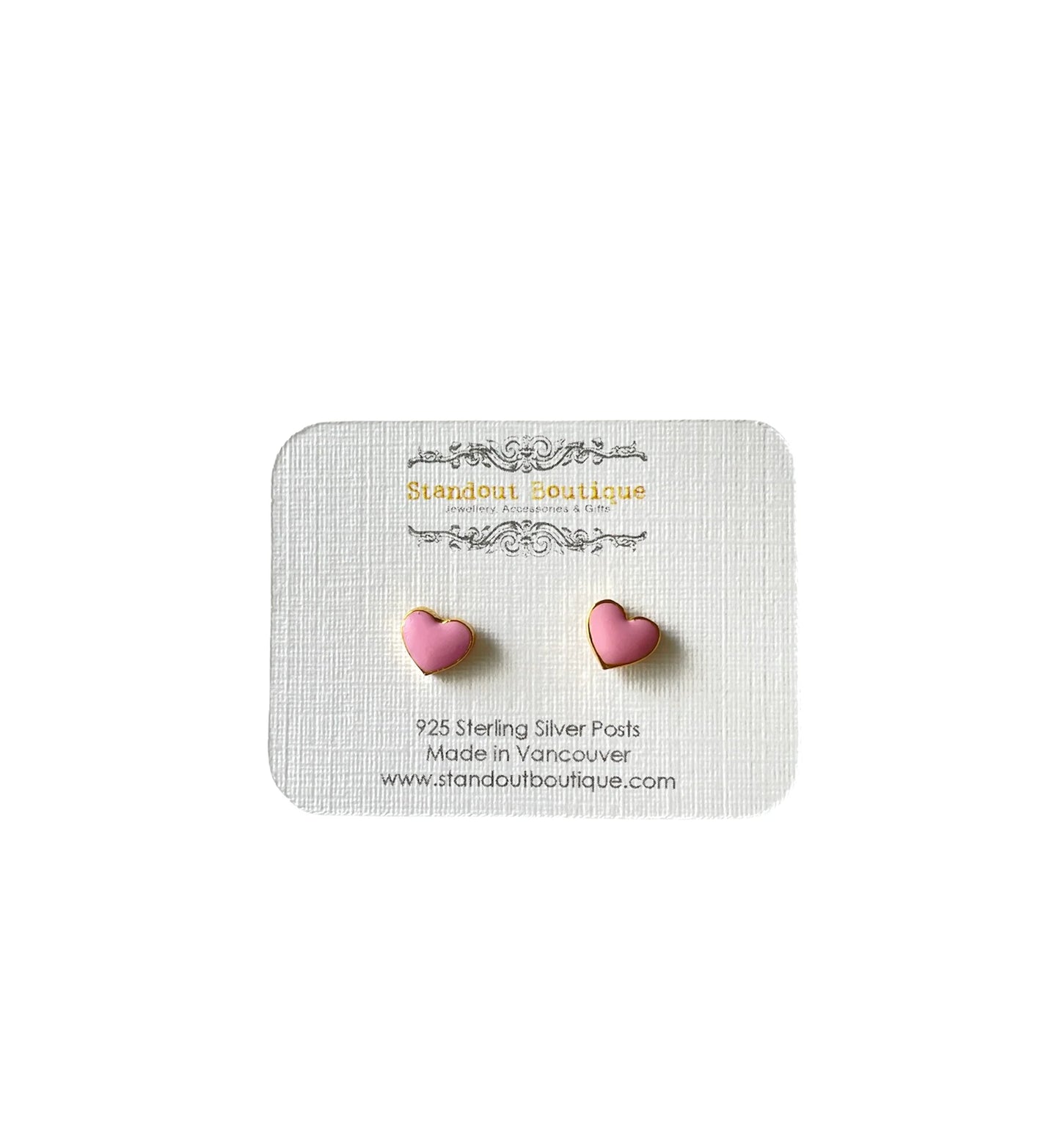 Enamel Heart Studs - Pink