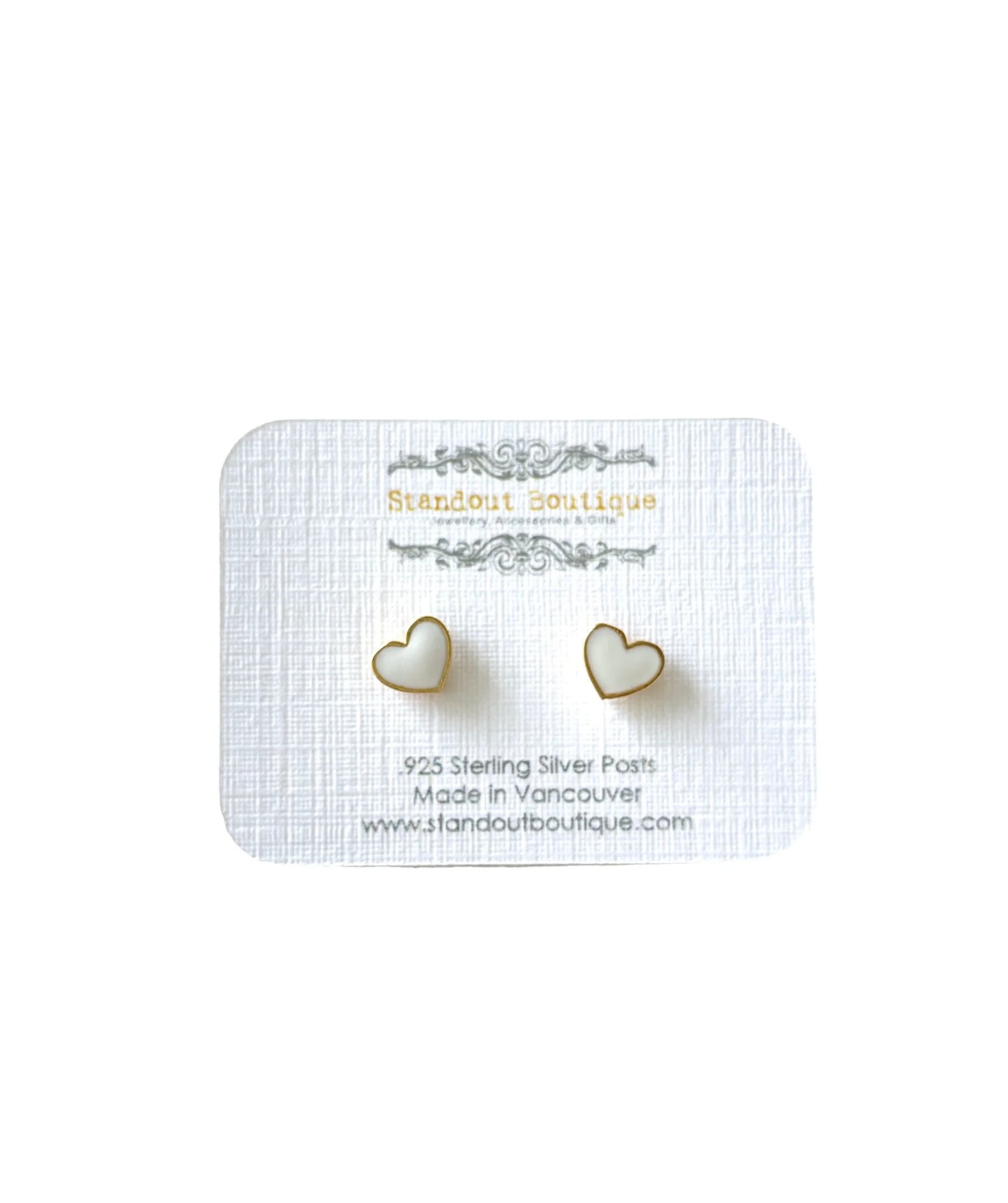 Enamel Heart Studs - White