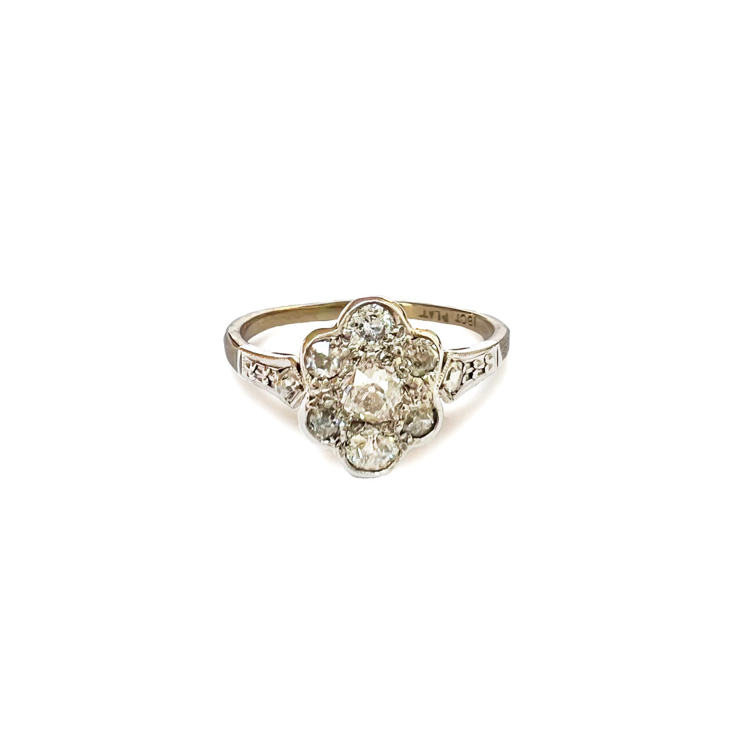 Antique 18k Gold Edwardian Diamond Daisy Ring - Size 8.5