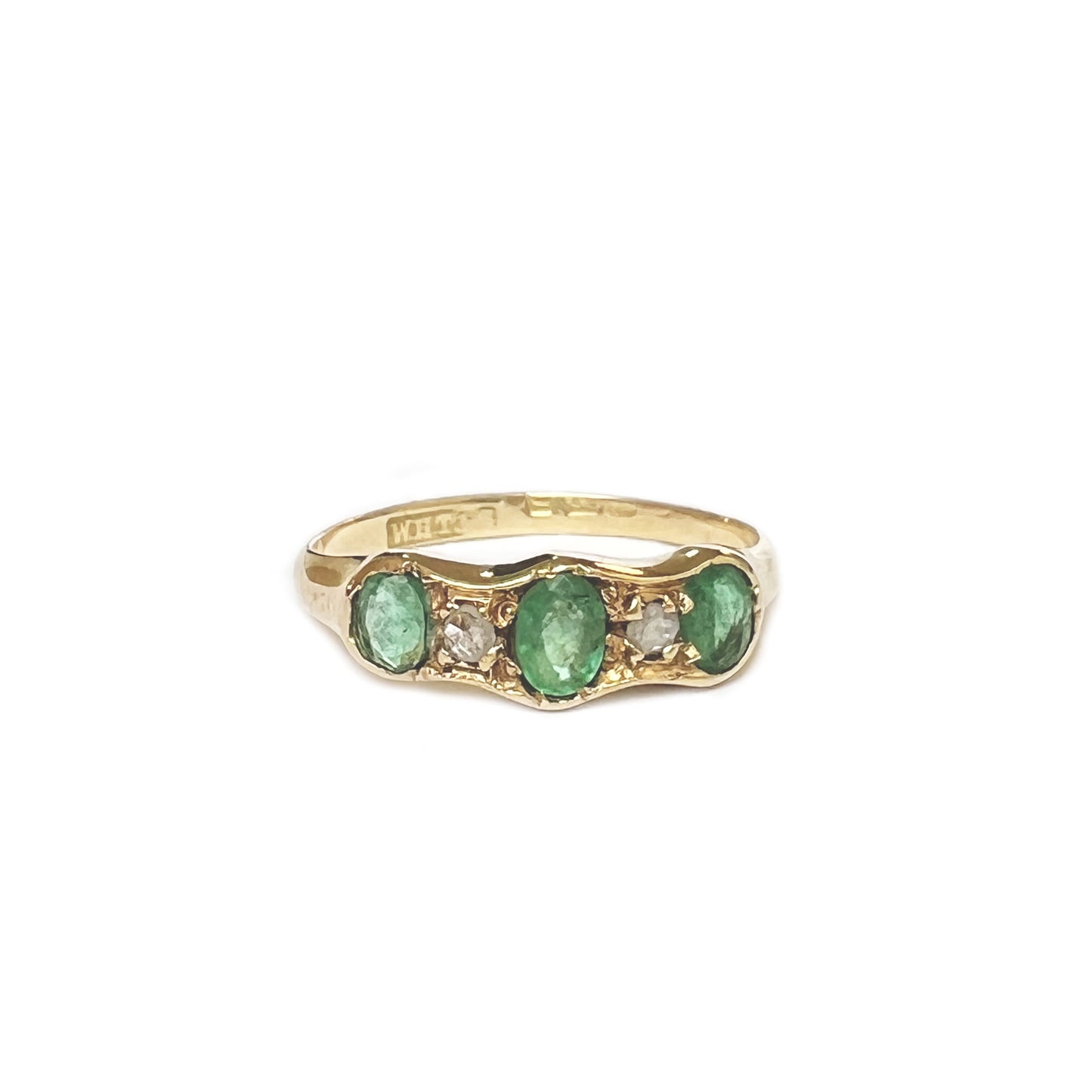 Antique 18k Gold Victorian Emerald + Diamond Ring - Size 5.5