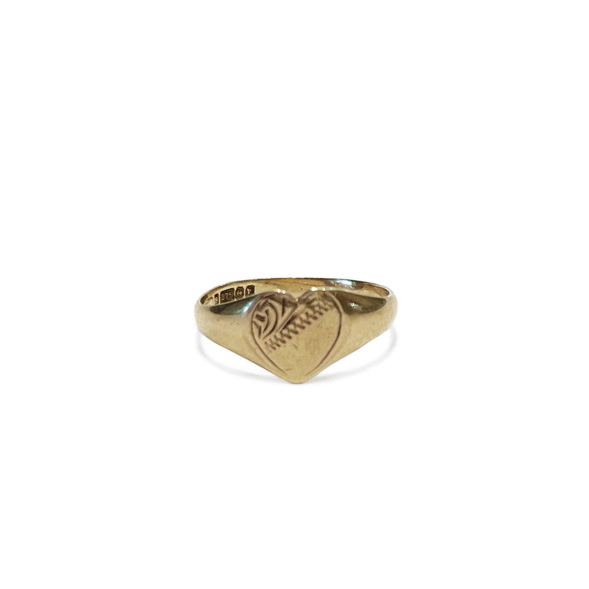 Vintage 9k Yellow Gold Heart Signet Ring - Sz. 6.5
