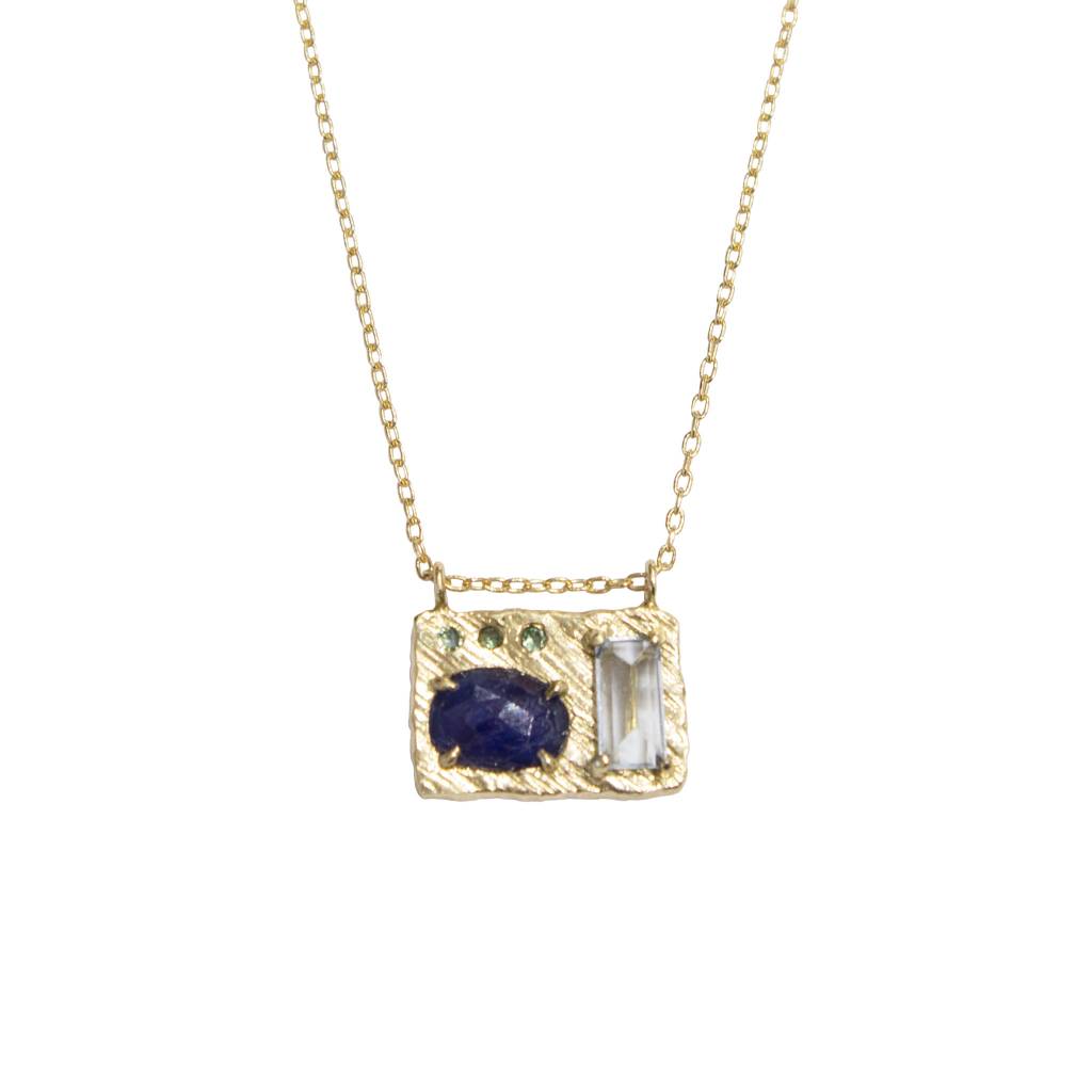 Collage Necklace - Blue Sapphire + Blue Topaz
