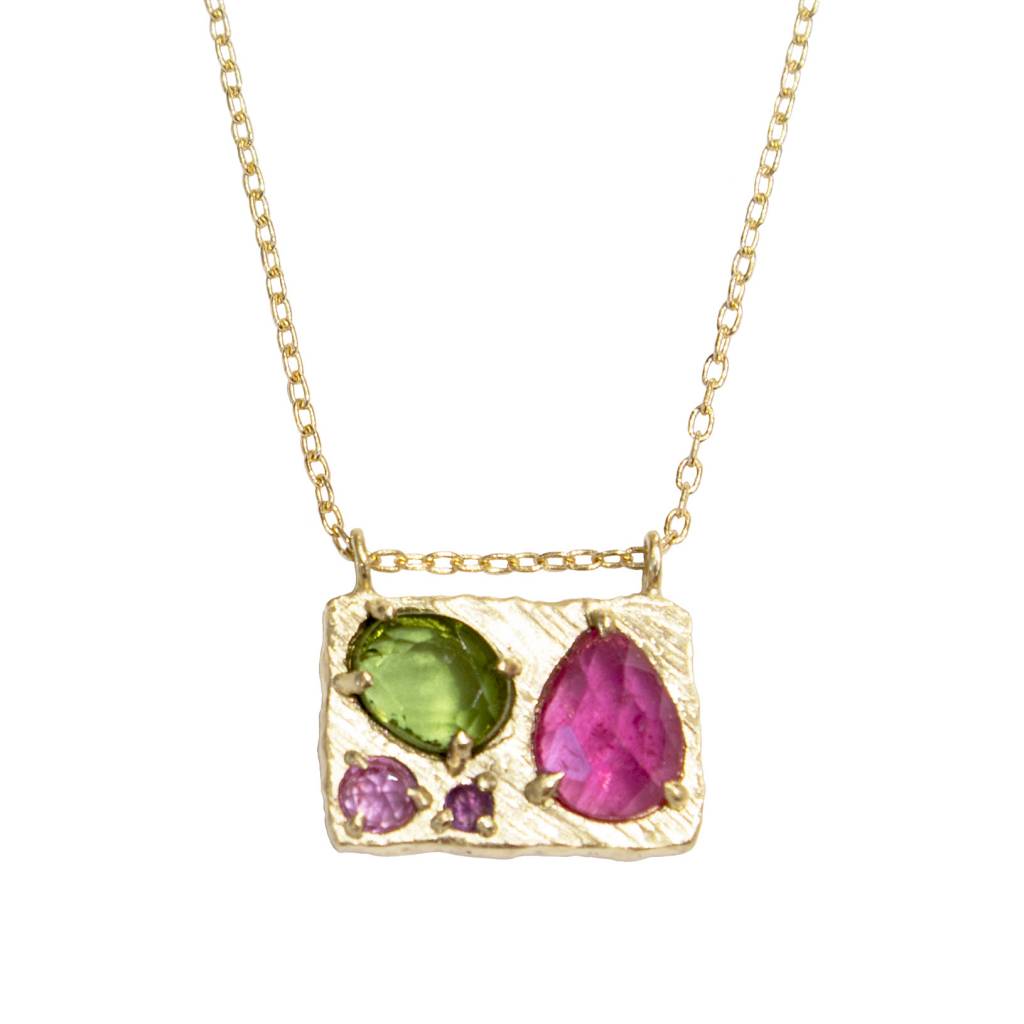 Collage Necklace - Ruby + Tourmaline + Sapphire + Amethyst