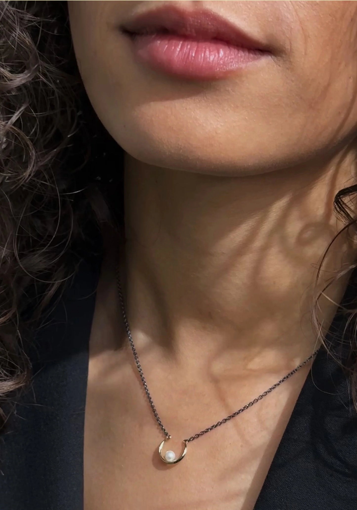 Luna Small 2tone Pearl Crescent Pendant