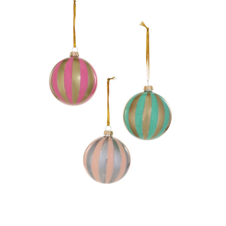 PASTEL STRIPED METALLIC SMALL ORNAMENT - 3 ASST'D