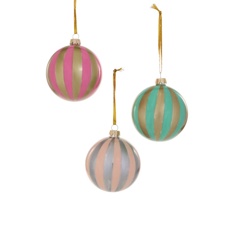 PASTEL STRIPED METALLIC MEDIUM ORNAMENT- 3 ASST'D