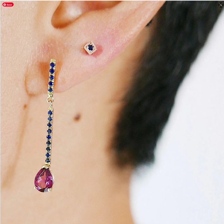 Sticks and Stones Pear Earrings - Rhodalite Garnet + Blue Sapphire