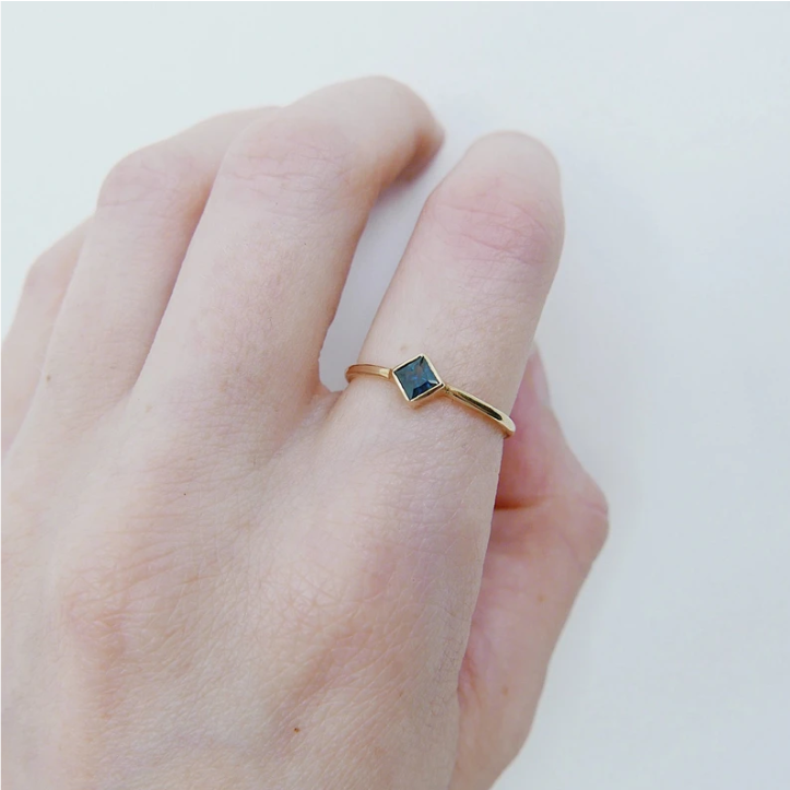 Square Bezel Blue Sapphire Ring