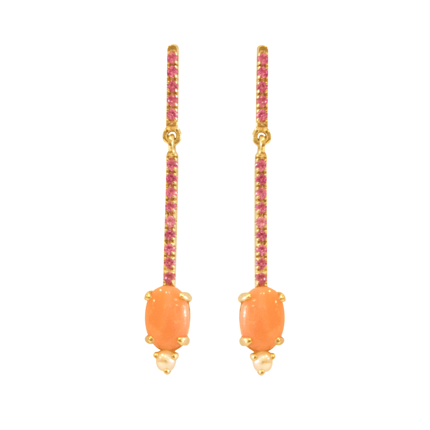 Sticks and Stones Oval Earrings - Coral + Pink Sapphire + Pearl
