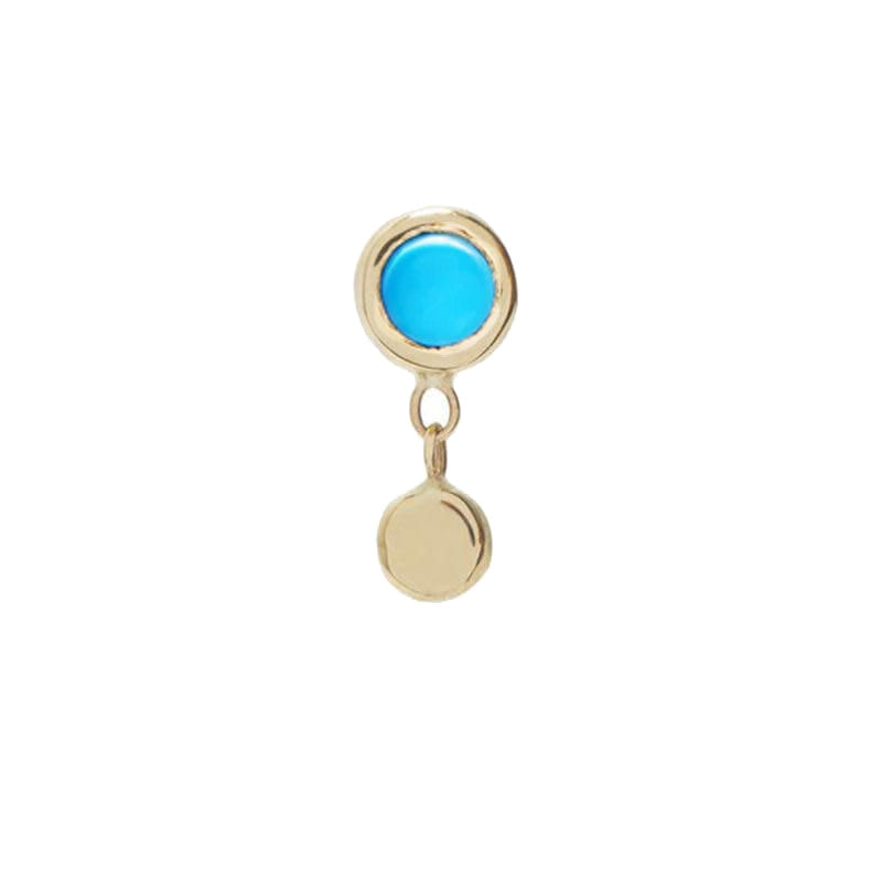 Tiny Bezel Gold Stud - Turquoise