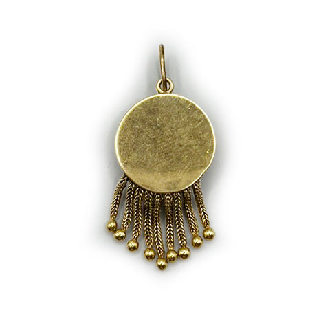 Antique White Enamel + Blue Sapphire + 14K Yellow Gold Nine Tassel Pendant