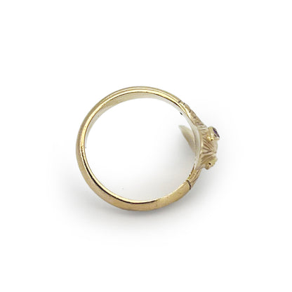 Vintage Ruby + 9ct Yellow Gold Snake Ring - Sz. 7.5