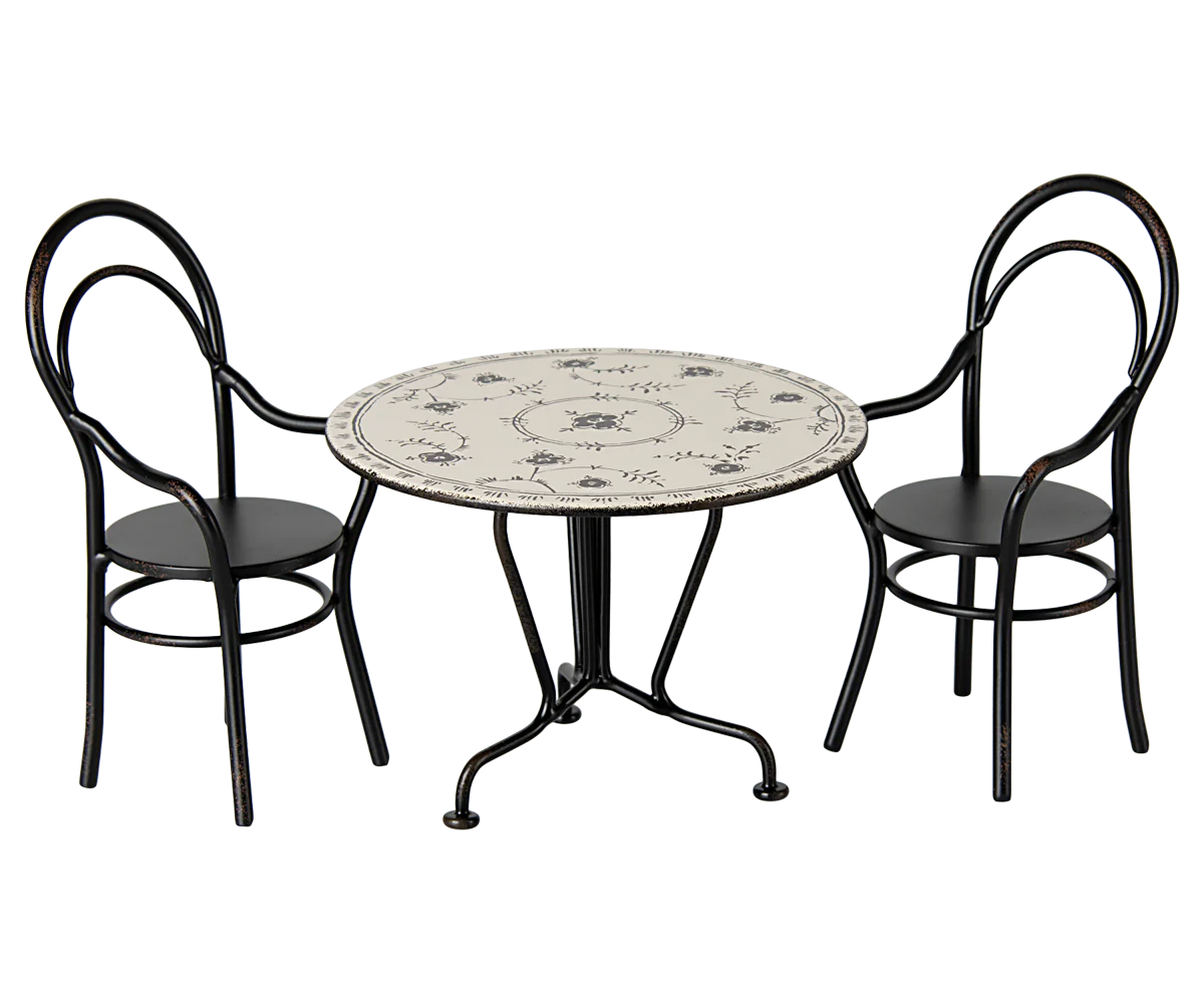 Dining Table Set with Black Arm Chair Pair