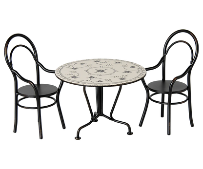Dining Table Set with Black Arm Chair Pair
