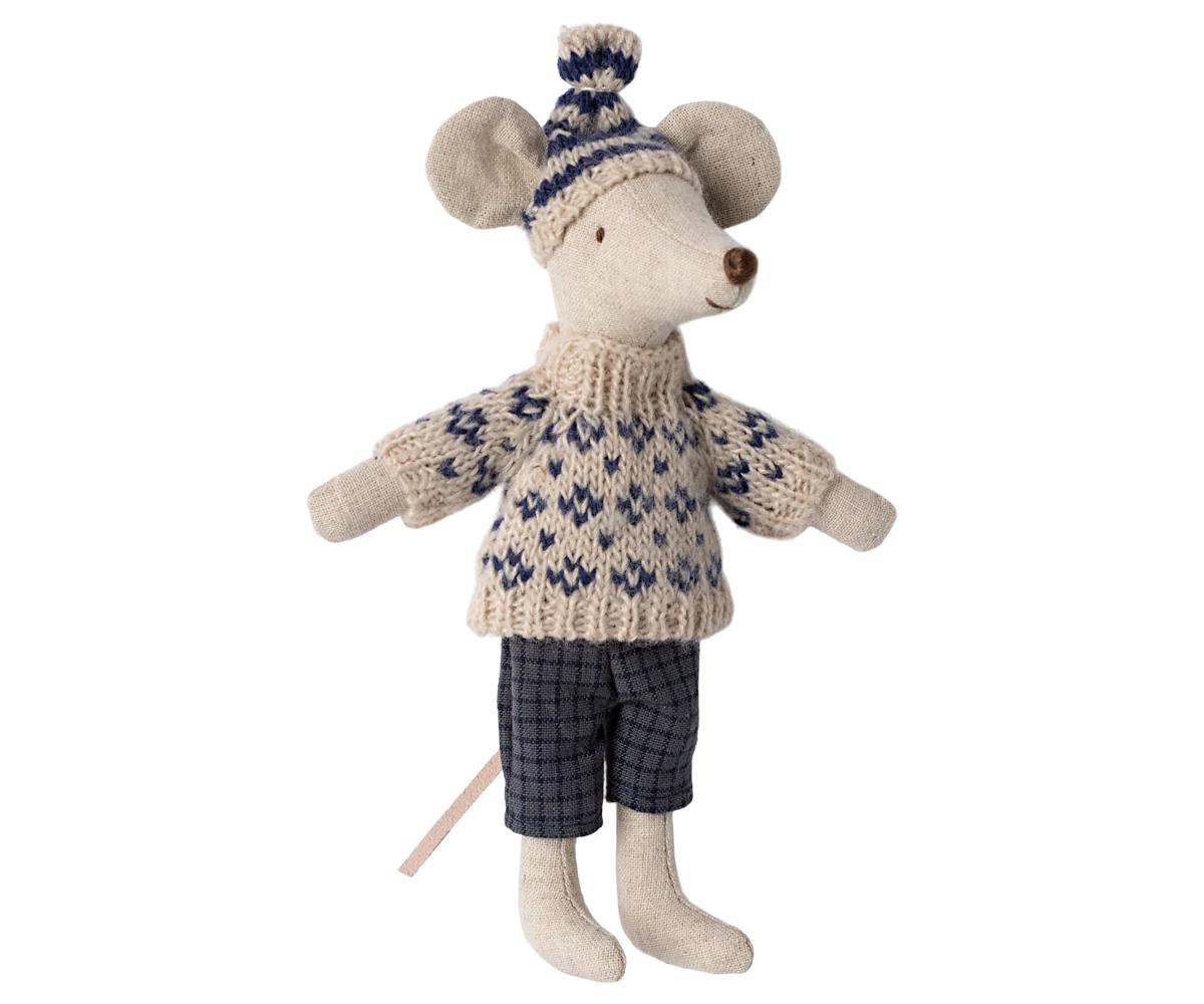 Dad Winter Mouse with Ski Set - Blue