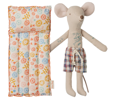 Dad Beach Mouse with Floral Air Mattress