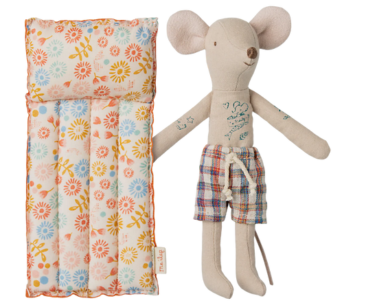 Dad Beach Mouse with Floral Air Mattress