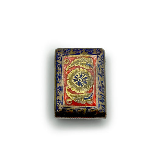 Antique Carved + Enamelled Brass Hinged Box