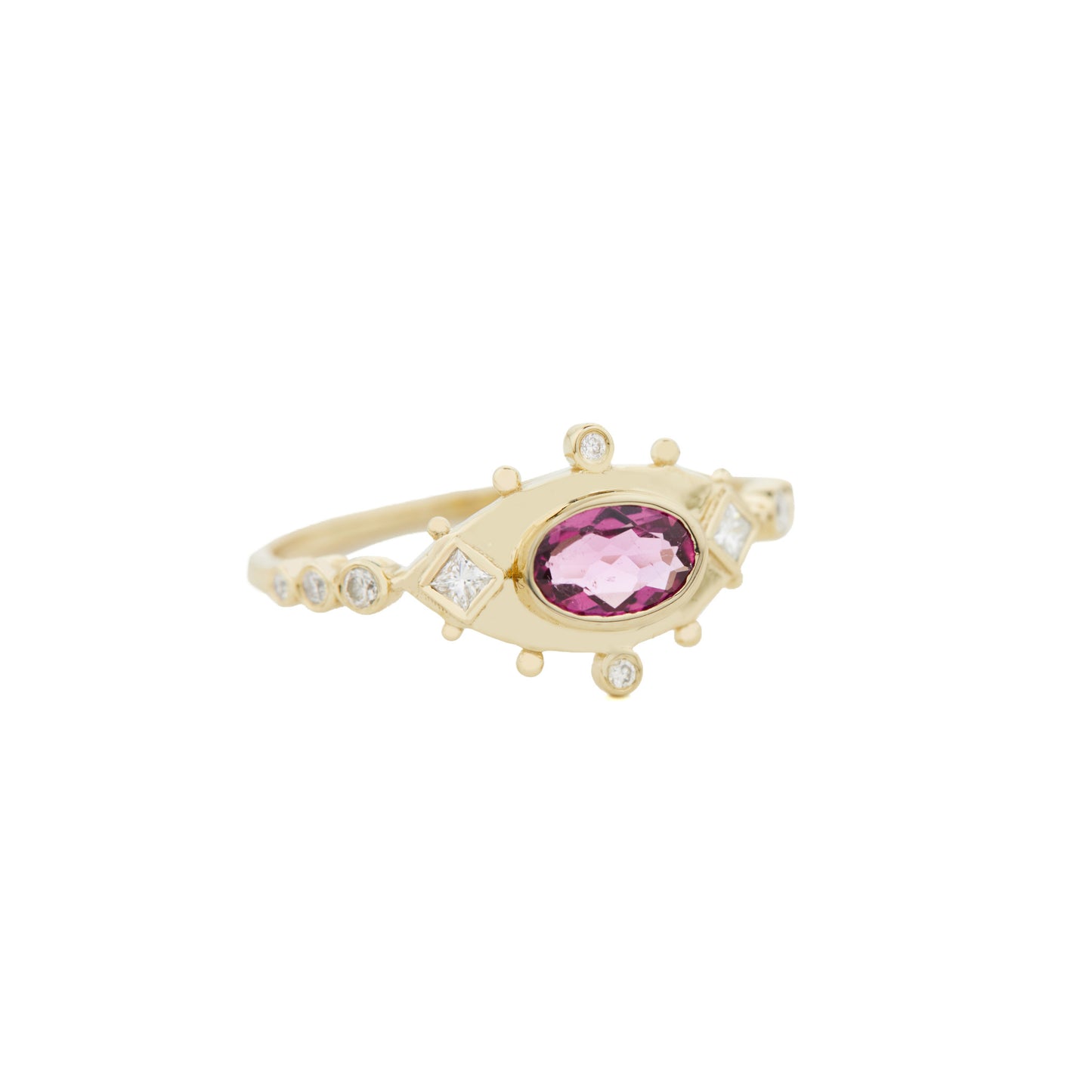 Oval Dark Pink Tourmaline Eye Ring