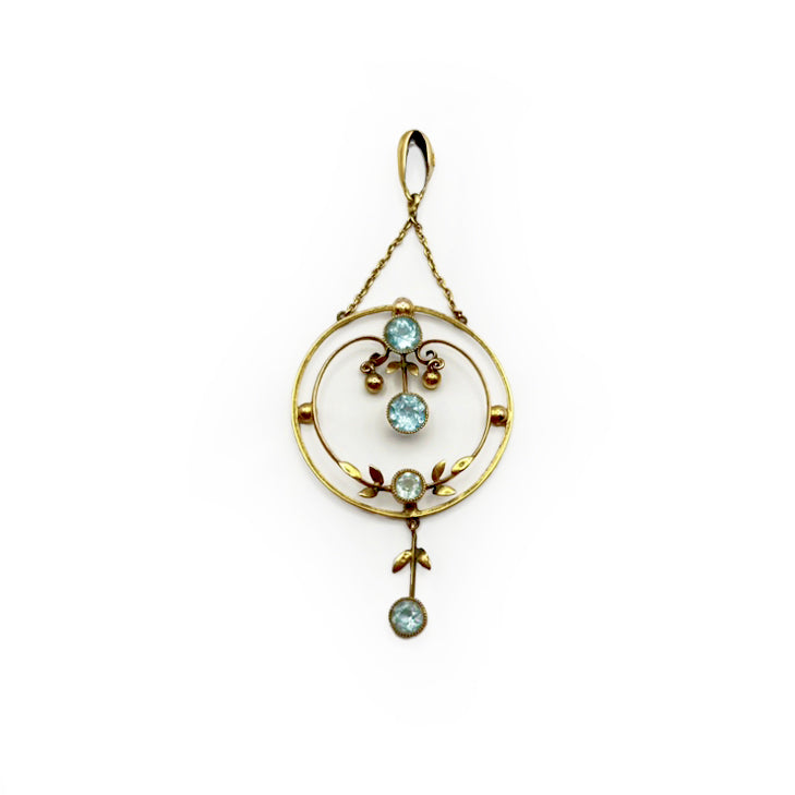 Antique Edwardian Aquamarine Pendant - High Karat/9kt Yellow Gold