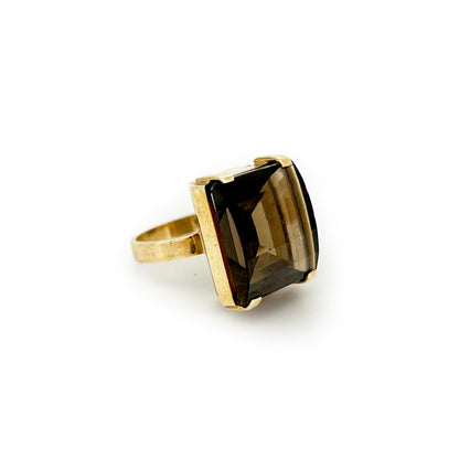 Vintage Jumbo Smoky Topaz + 9ct Yellow Gold Cocktail Ring - Sz. 6