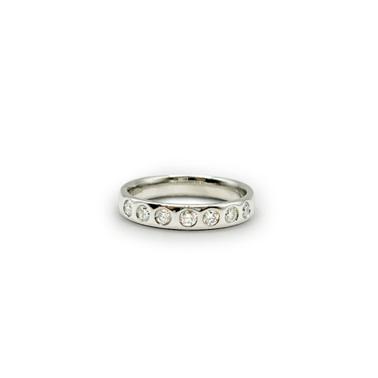 Vintage Bezel-Set Diamond + Platinum Half Eternity Ring - Sz. 8