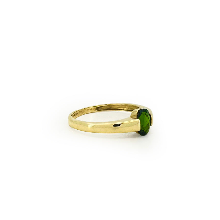 Vintage Chrome Diopside + 9ct Yellow Gold Modern Solitaire Ring - Sz. 9