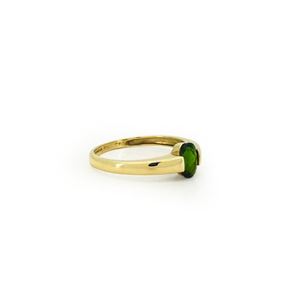 Vintage Chrome Diopside + 9ct Yellow Gold Modern Solitaire Ring - Sz. 9