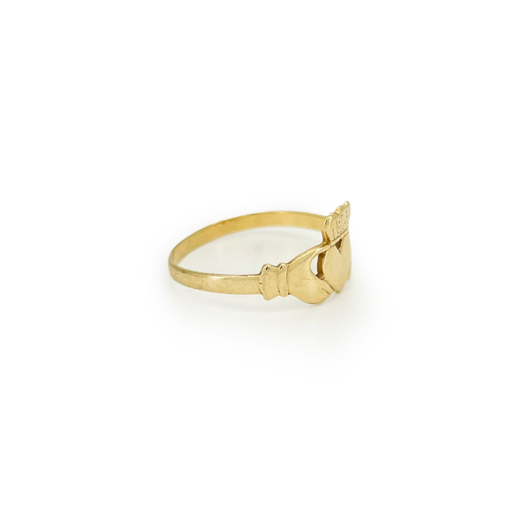 Vintage 9ct Yellow Gold Claddagh Ring - Sz. 6.75
