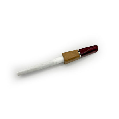 Antique Art Deco Short Black + White Band Cigarette Holder - Bakelite + Wood