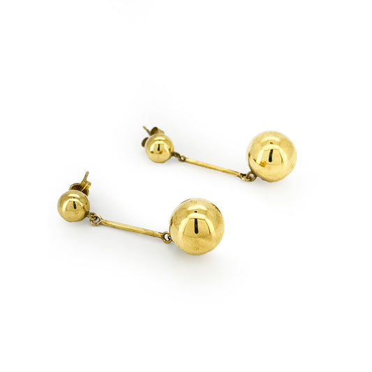 Vintage 9ct Yellow Gold Double Ball Drop Earrings