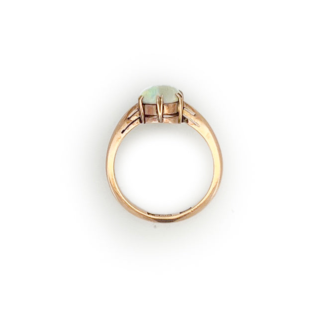 Vintage Opal Cabochon + 9ct Rose Gold Ring - Sz. 7