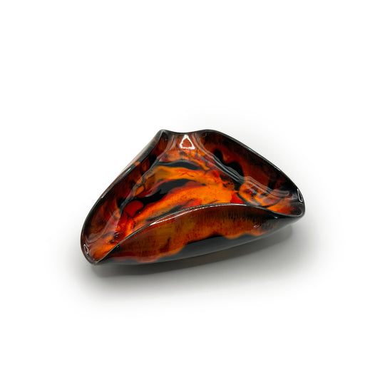 Vintage Folded Ash Tray - Mottled Orange + Black
