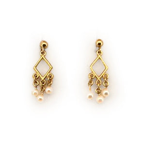 Vintage Seed Pearl + 9ct Yellow Gold Chandelier Earrings