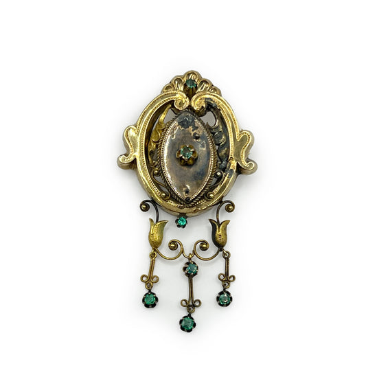 Antique Isabelina Emerald + 18ct Yellow Gold Brooch/Pendant