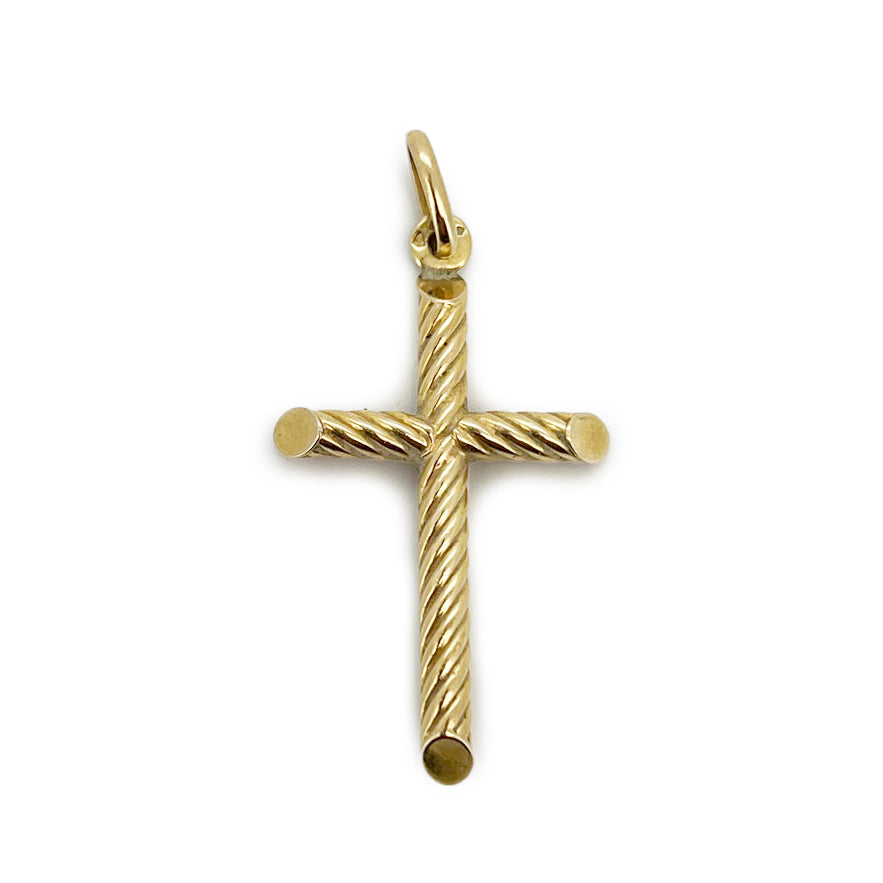 Vintage 9ct Yellow Gold Twisted Tubular Cross Pendant