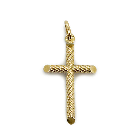 Vintage 9ct Yellow Gold Twisted Tubular Cross Pendant