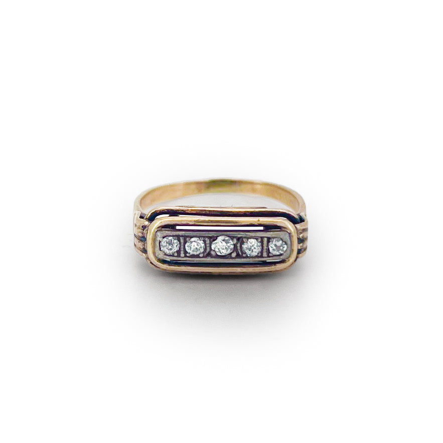 Antique Art Deco 5 Diamond + 14k Yellow Gold Ring - Sz. 6.5