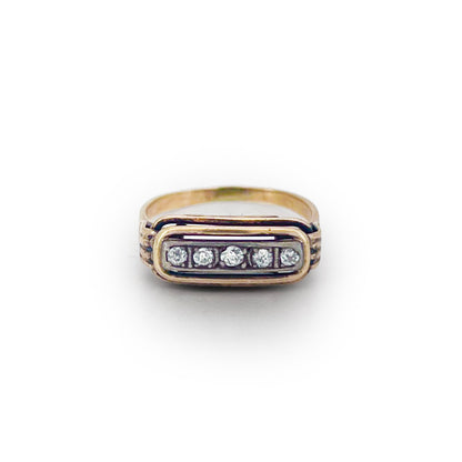 Antique Art Deco 5 Diamond + 14k Yellow Gold Ring - Sz. 6.5