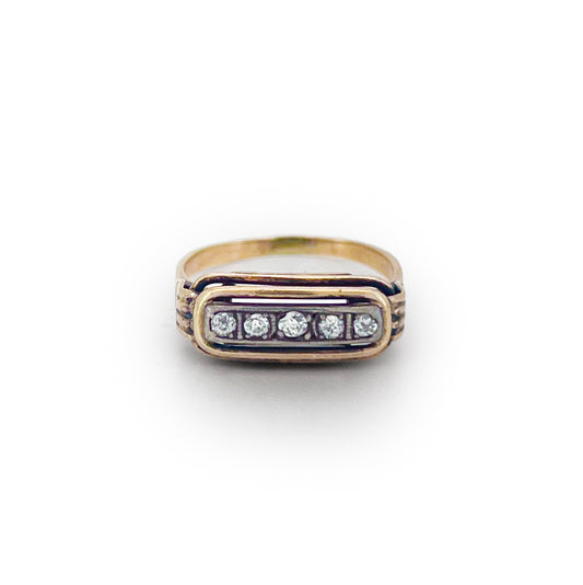 Antique Art Deco 5 Diamond + 14k Yellow Gold Ring - Sz. 6.5