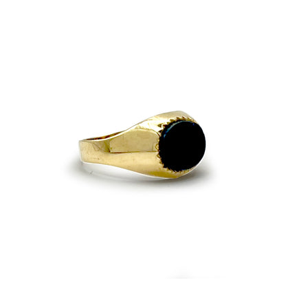 Vintage Wide Onyx Oval Signet Ring - 9ct Yellow Gold - Sz. 6.5