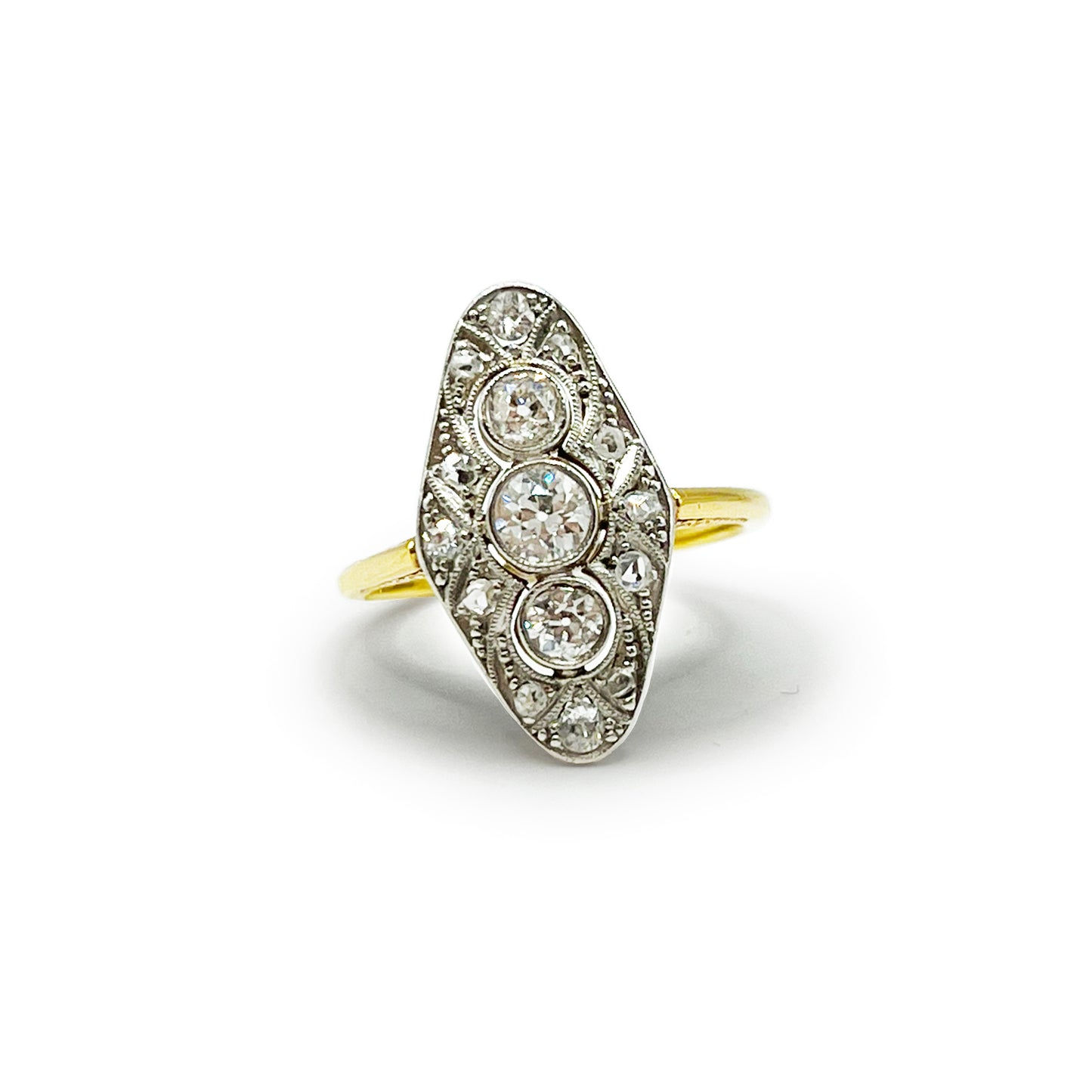 Vintage Diamond + 14ct. Yellow Gold Plaque Ring - Sz. 8.5