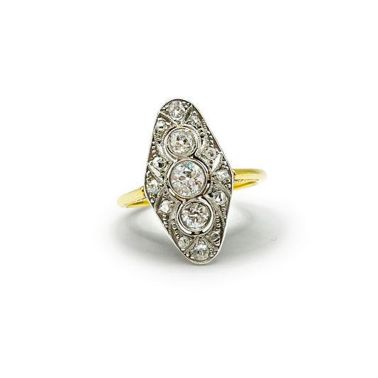Vintage Diamond + 14ct. Yellow Gold Plaque Ring - Sz. 8.5