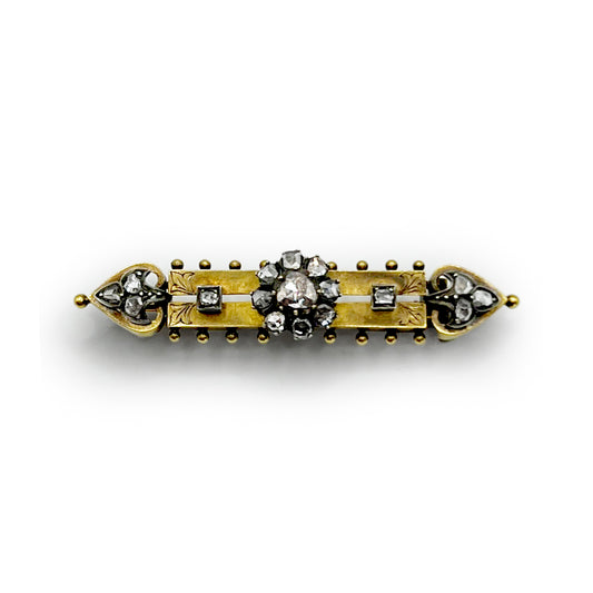 Antique Alfonsino Diamond + 18ct Yellow Gold Brooch