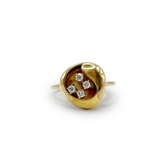 Vintage Diamond + 18ct. Yellow Gold Abstract Ring - Sz. 7